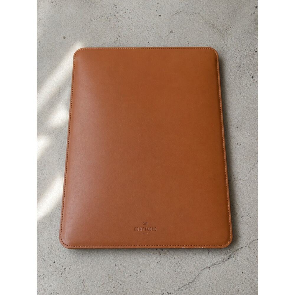 Laptop Sleeve Brown Faux Leather 13x10 Minimalist Work Office Tech